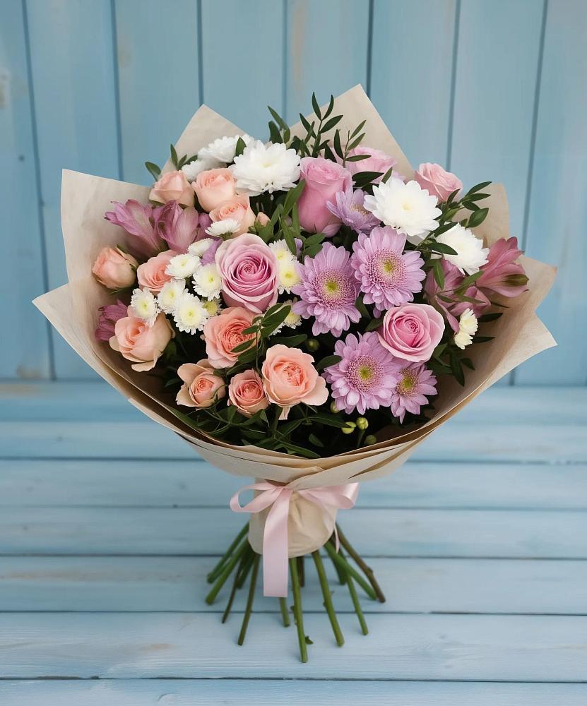 Букет цветов из: Хризантемы, Розы и Альстромерии в Нахабино
