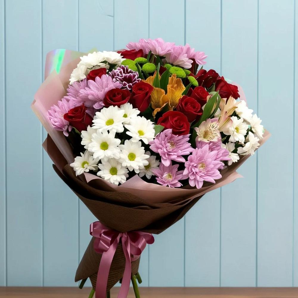 Букет цветов из: Розы, Хризантемы и Альстромерии в Нахабино