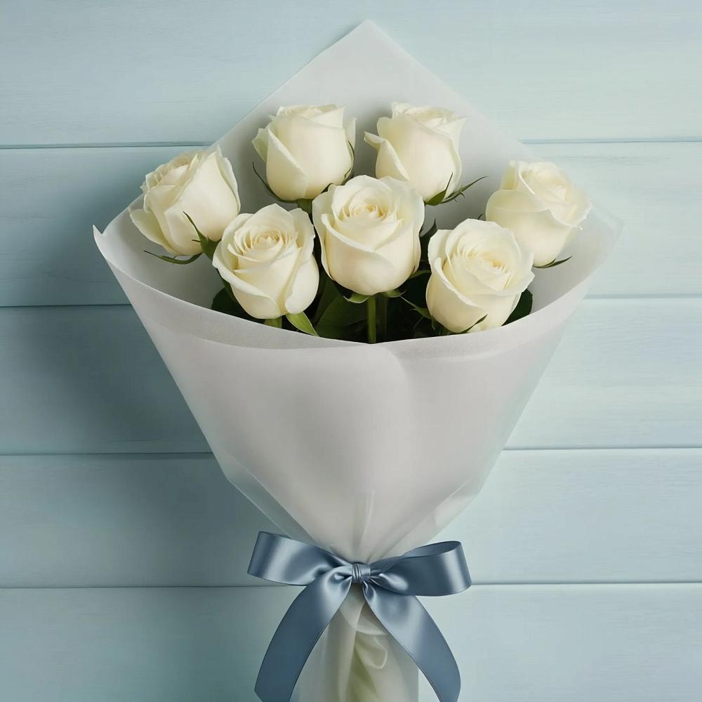 Букет 7 Белых роз Эдлесс Лав в Нахабино